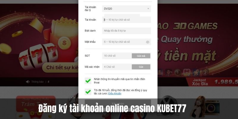 Đăng ký tài khoản online casino KUBET77 